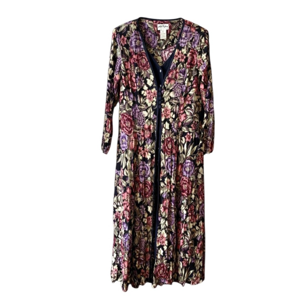 VTG Alix Taylor Dress CRINKLE RAYON FLORAL Dark Colors LAYERED LOOK Witchy 12